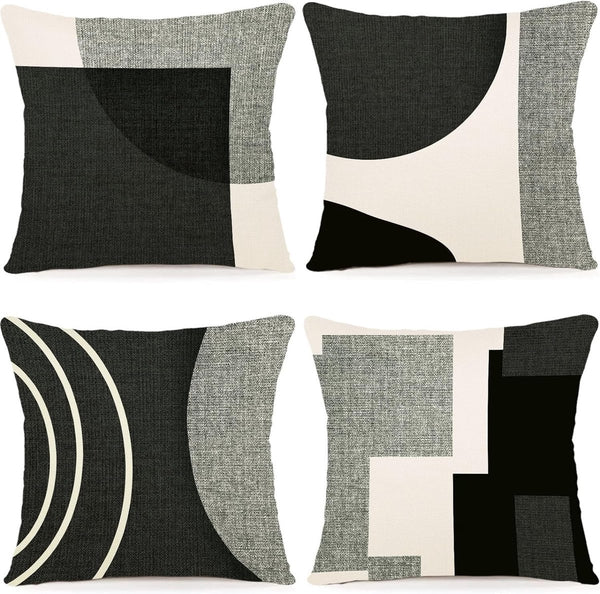 Kussensloop 40 x 40 cm, A083-16, set van 4 stuks, outdoor, sierkussen, linnen, geometrisch patroon, kussenhoezen voor bank, woonkamer, sierkussen, 40 x 40 cm