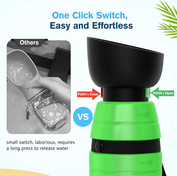 Drinkfles honden voor onderweg, hondendrinkfles, siliconen waterfles hond met opvouwbare waterschaal, hondendrinkfles voor onderweg. Huisdierdrinkbak, draagbaar, groen, M, 500 ml