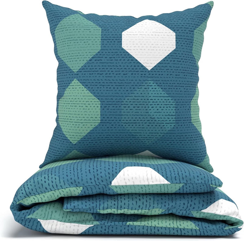 Beddengoed 135 x 200 cm, katoen, beddengoed voor het hele jaar, groen geometrisch premium