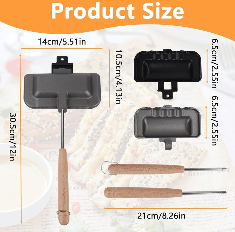 Dubbelzijdige koekenpan, grillpan met antiaanbaklaag, antiaanbakpan dubbelzijdig met handvat, toastpan voor gas- of houtskoolgrills (type 1)