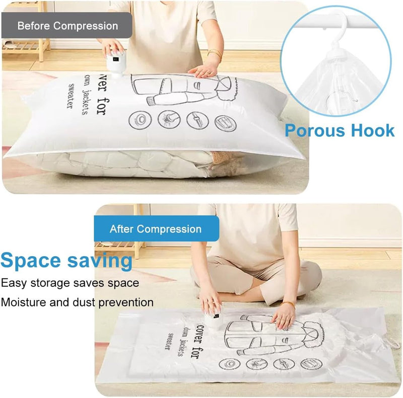 Vacuümzakken voor kleding, verpakking van 5 stuks, hangende vacuümzakken voor kleding (135 x 70 cm), vacuümzakken voor kleding voor pakken, jassen, jassen, vacuümkledingzakken met haken, ruimtebesparend