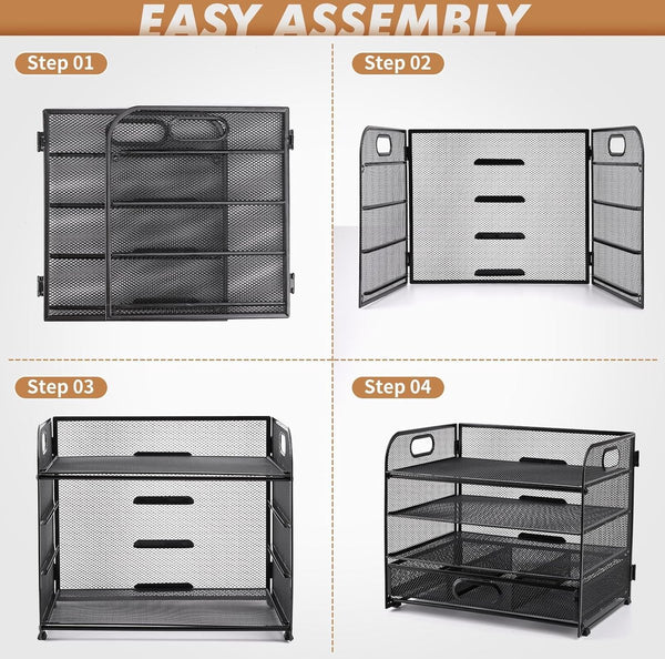 Mesh Brievenbak Organisator, Bureau Nette Organisator Bestand Documenthouder A4 Papieren Archiefladen voor Thuiskantoor School (Mesh Metal 4 Tier + Lade + Penhouder)
