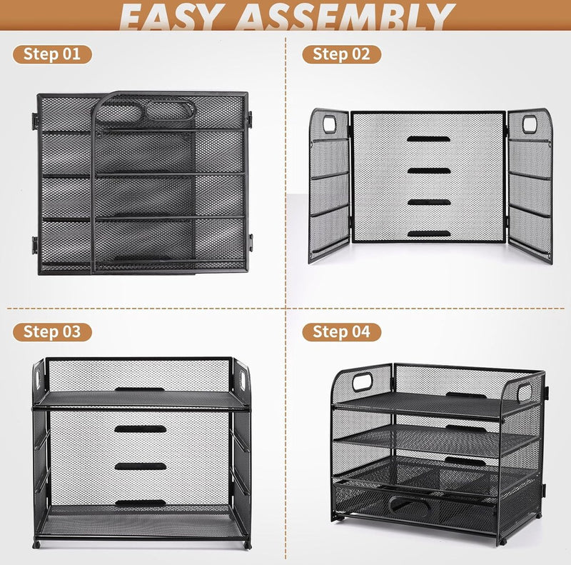 Mesh Brievenbak Organisator, Bureau Nette Organisator Bestand Documenthouder A4 Papieren Archiefladen voor Thuiskantoor School (Mesh Metal 4 Tier + Lade + Penhouder)