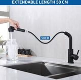 Wastafelarmatuur met uittrekbare sproeier, keukenkraan met 2 straalsoorten, 304 roestvrij staal, hogedruk mengkraan, 360° draaibaar, eengreepsmengkraan, zwart