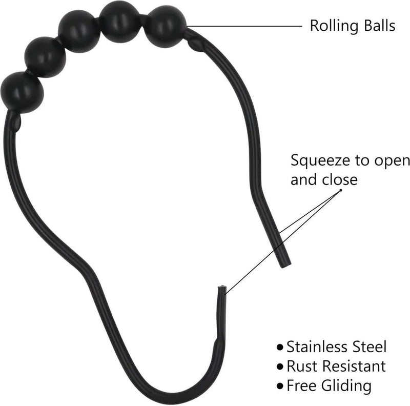 24 stuks douchegordijnhaken roestvrij staal gepolijst chroom douchegordijnringen zwart