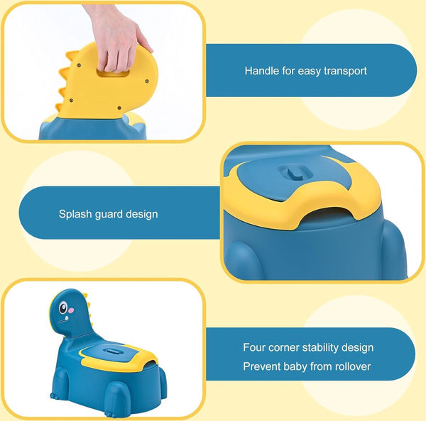 Kindertoilet Dinosaurus Thema - Draagbaar potje voor kinderen van 1-6 jaar - Kinderpotje met Dino-motief - Zindelijkheidstraining voor jongens en meisjes (blauw)