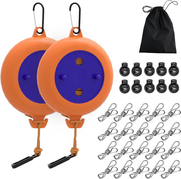 Waslijn camping 2 stuks, 10 meter waslijn, uittrekbaar, draagbare waslijnset voor kamperen, wandelen, hotel, balkon