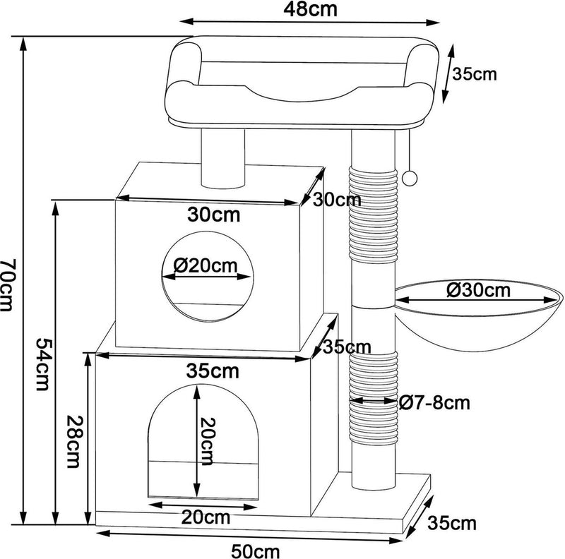 Krabpaal, klimboom, kattenkrabpaal, kattenboom, hoogte 70 cm, donkergrijs