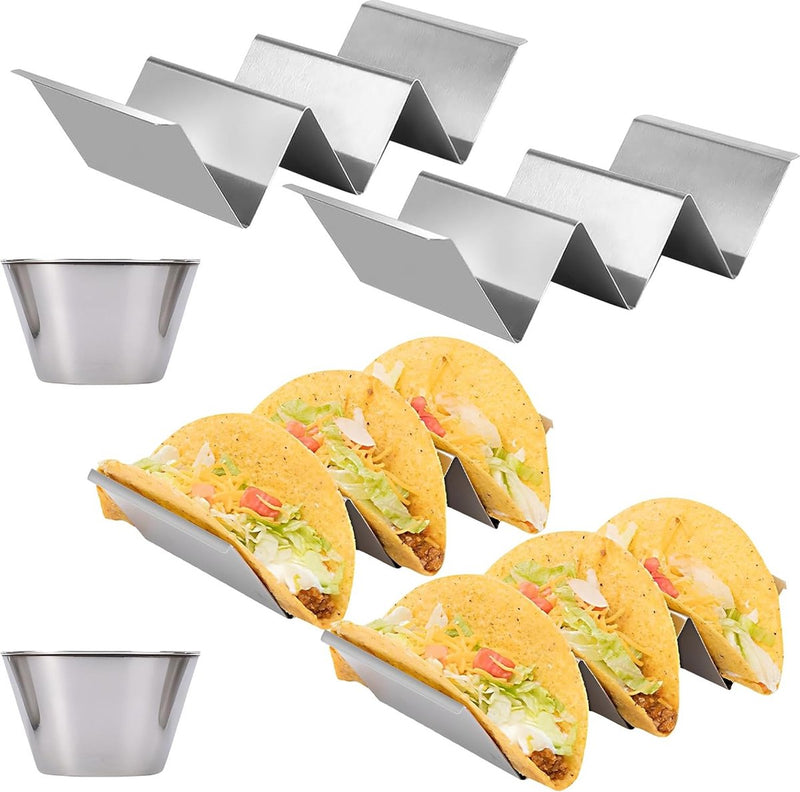 2-delige tacohouderset, hotdoghouder met 2 kruidenbekers, metalen tacoschelpen, duurzame Ttaco-schelpen, voor het maken van tacohouders