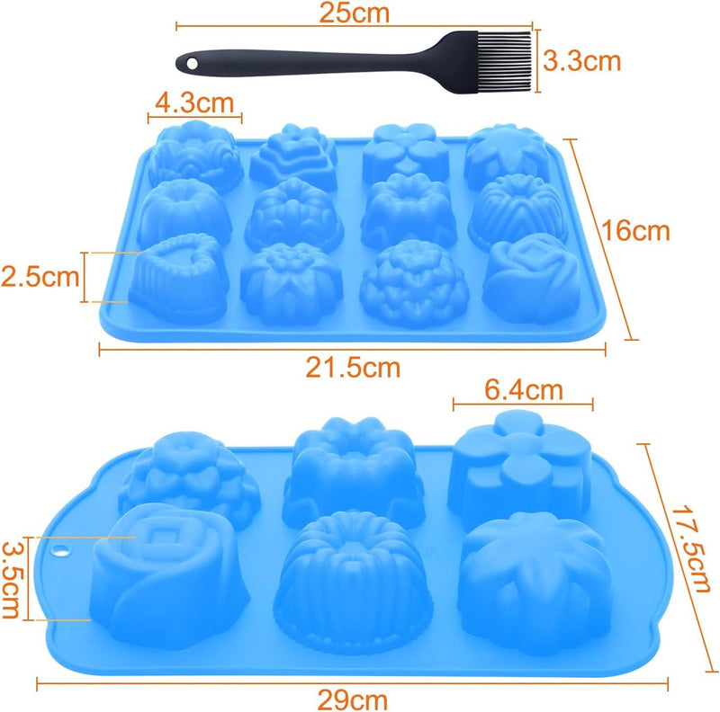 4 stuks multivorm muffinborden siliconen groot, 12 bakvormen met antiaanbaklaag siliconen muffinvormpjes met bakkwast, siliconen bakvormen voor cake, chocolade, kaas fondant