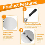 Pizzaschuiver, roestvrij staal, diameter 25 cm, pizzaschep, inklapbaar, houten handvat, pizzaschep, schuiver, geperforeerde pizzaschep met poetsdoek voor pizza, Flammkuchen, brood