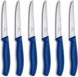 Swiss Classic, professionele steakmessenset, 6-delig, extra scherp lemmet, gekarteld, 11 cm, robuuste kunststof handgreep, roestvrij staal, blauw
