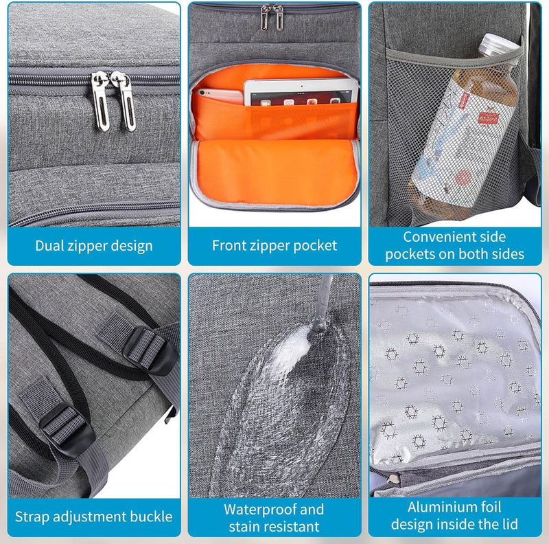 Koelrugzak, thermische rugzak, 23 liter, picknickrugzak, koeltas, groot, geïsoleerd, perfect voor picknicks, stranduitstapjes, wandelen, werk en familie-uitstapjes