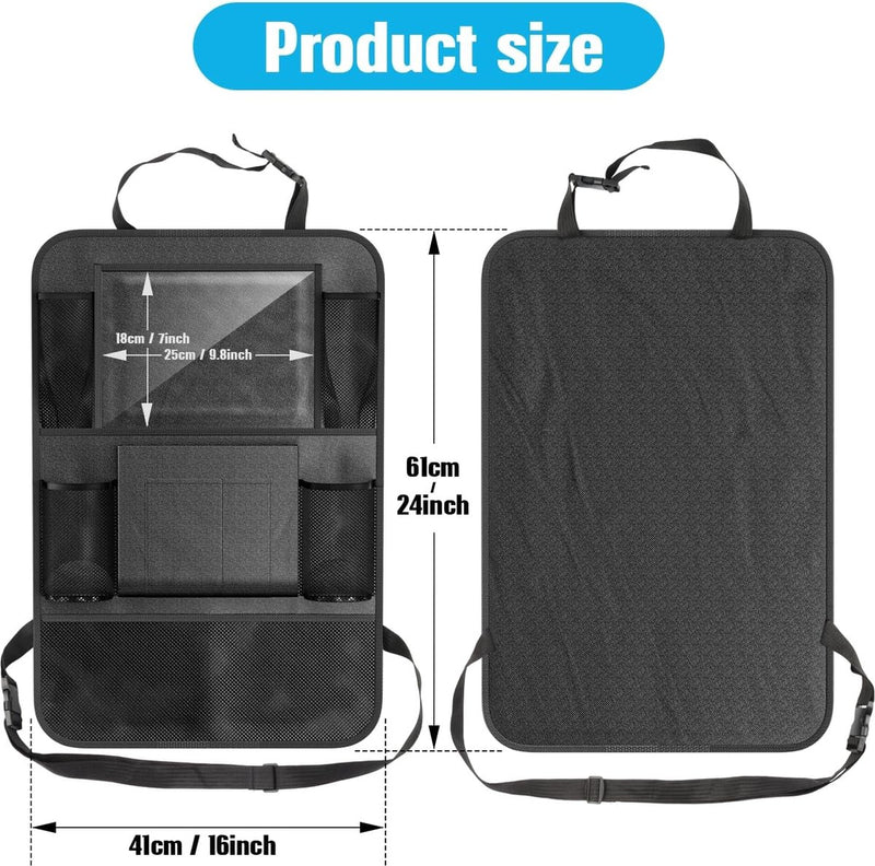 Auto-rugleuningbescherming en organizer, waterdicht en onderhoudsvriendelijk, Oxford-doek, autostoel, organizer, zwart, 2 stuks