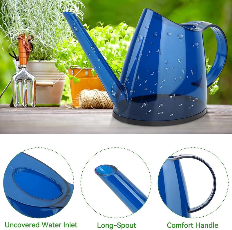 Gieter voor kamerplanten, 1,2 l, plantengieter met lange uitloop, kleine kan, transparant voor tuinbloem (blauw)