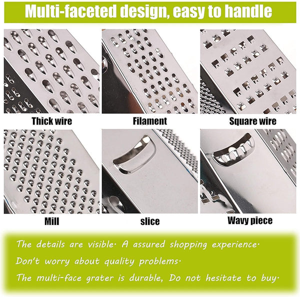 Vierkante rasp groenteschaaf roestvrij staal 6 raspvlakken multi-rasp keukenrasp voor fijn/grof raspen en snijden