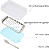 Boterdoos, roestvrijstalen botersnijder snijapparaat, 2 in 1 botersnijcontainer met transparant deksel boterkaasdoos voor het bewaren van kaas voor keukenkoeling (blauw)