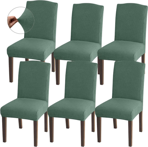 Hoge stretch stoelhoezen, universele pasvorm, jacquard eetkamerstoelen, afneembare stoelbeschermers voor eetkamer, keuken, restaurant en hotel (set van 6, Matcha groen)
