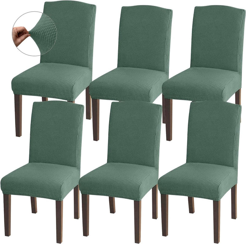 Hoge stretch stoelhoezen, universele pasvorm, jacquard eetkamerstoelen, afneembare stoelbeschermers voor eetkamer, keuken, restaurant en hotel (set van 6, Matcha groen)