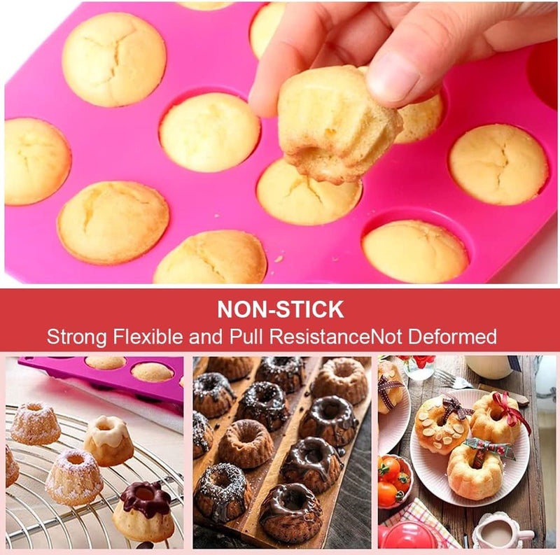 2 stuks siliconen mini-tulbandvorm, 30 x 20 cm, siliconen vorm, mini-tulbandvormen met antiaanbaklaag, bakvorm voor 20 muffins, antiaanbaklaag, mini-taartvorm, voor muffins, cupcakes, brownies