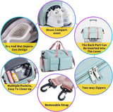 35L sporttas voor dames, opvouwbare reistas met schoenenvak en natvak, waterafstotende weekendtas, gymreistas, handbagage, trainingstas voor dames, heren, groen en roze