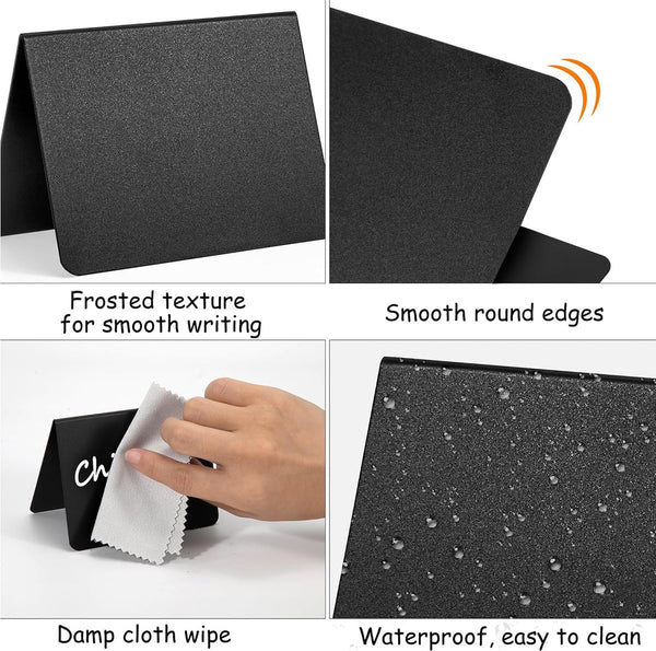 Minikrijtbordenset, 20-delig, kleine krijtborden om op te schrijven, zwarte prijskaartjes staan ​​in V-vorm, plastic buffetborden met pennen voor bakkerij, feest, bruiloft