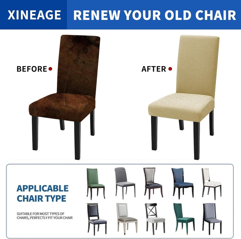 Jacquard stoelhoezen, 4 stuks, afneembaar, wasbaar, elastaan, universeel, voor hotel, ceremonie, banket, restaurant, thuis (beige)