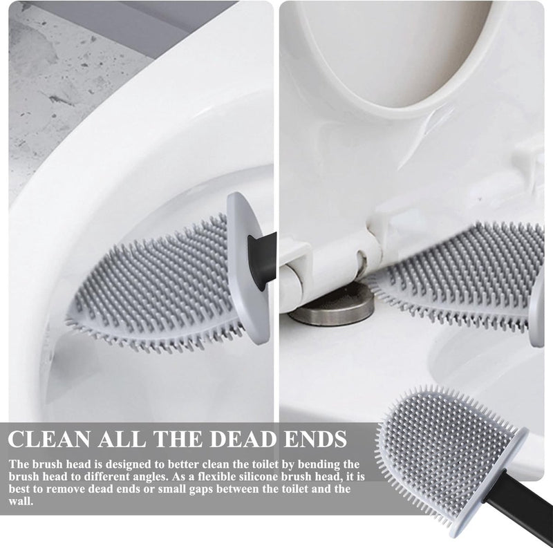 Siliconen toiletborstel met platte en flexibele kop, toiletborstels en houder, zwart, toiletborstel Siliconen toiletborstel voor badkamer en toilet