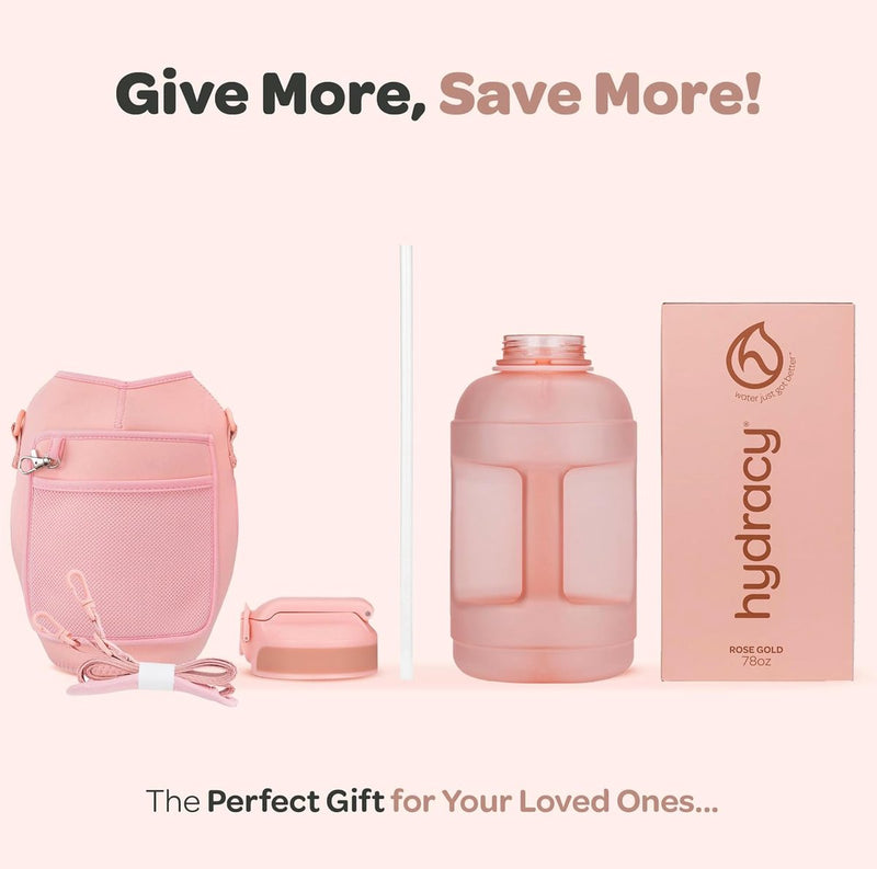 Waterfles met hoes met zakken - 2,3 L waterfles met rietje en handvat - BPA-vrije waterfles met tijdmarkering - Fles lekvrij - Sport- en buitenwaterfles