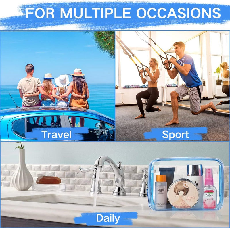 Transparante toilettas, transparant, voor dames en heren, 2 stuks zwart 2 stuks blauw