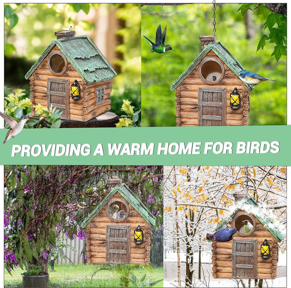 Decoratief vogelhuis, harsachtig vogelhuisje om op te hangen, buiten, vogelnestkast voor hummingbird, mezenkast met 40 mm invliegat, nesthulp, vogelhuisje voor tuin, balkon, terras (A)