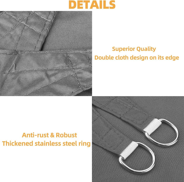 Zonnezeil, waterdicht, zonwering, Oxford-weefsel, uv-bescherming, voor balkon, terras, tuin, camping, outdoor (grijs-3 x 3 m)