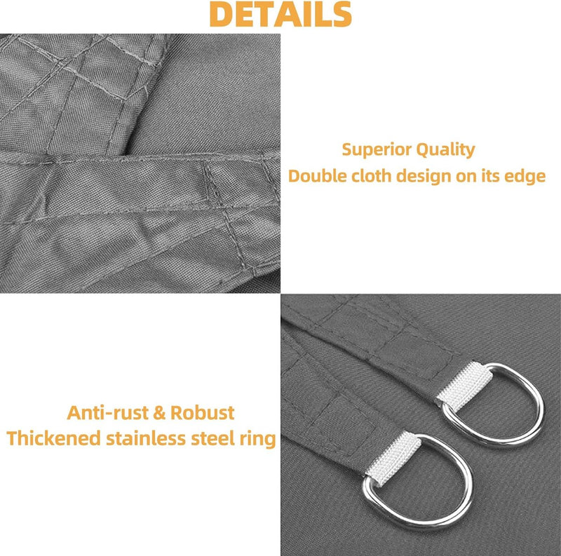 Zonnezeil, waterdicht, zonwering, Oxford-weefsel, uv-bescherming, voor balkon, terras, tuin, camping, outdoor (grijs-3 x 3 m)