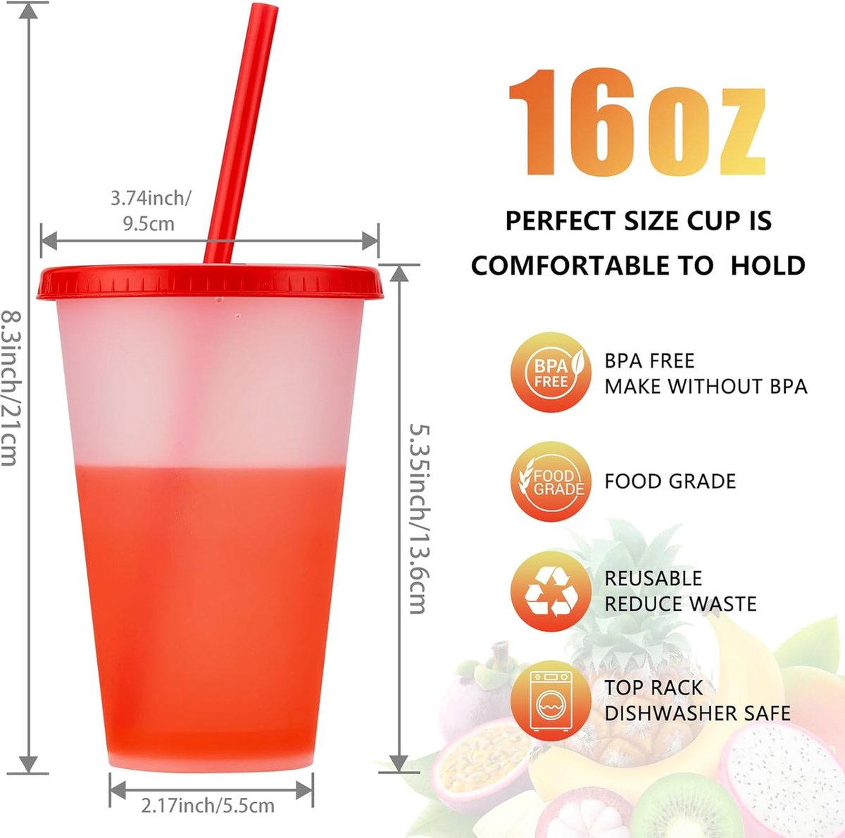 5 stuks kleurrijke herbruikbare plastic bekers met deksel en rietjes, 710 ml drinkbekers, breukveilig, voor feesten, camping en kinderen, plasticbeker smoothie koffie beker to go reisbeker kop