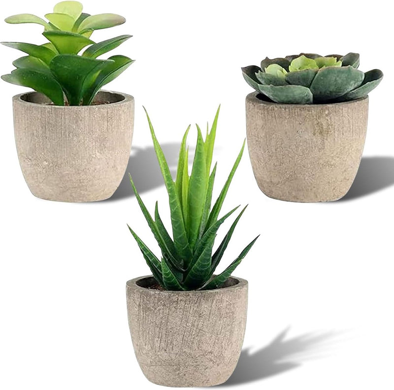 3 stuks kunstvetplanten, kunstplanten met potten, tafeldecoratie, decoratieve planten, bureauplant voor badkamer, woonkamer, kantoor (A