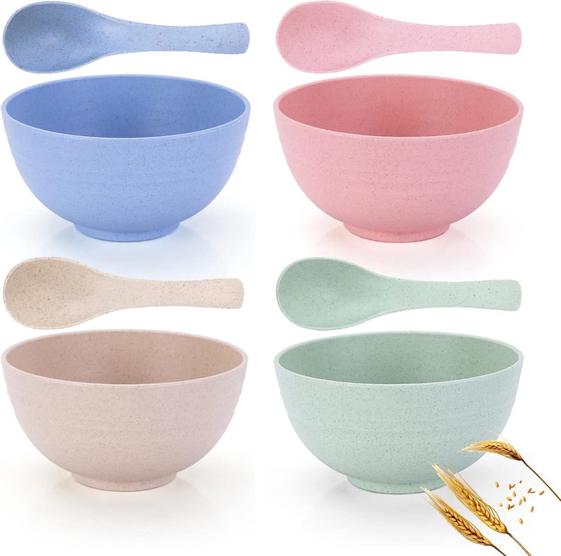 800 ml ontbijtgranen/slakommen groot, set van 4, diameter 14 cm, onbreekbare ontbijtgranenkom van kunststof, BPA-vrij, lichtgewicht, milieuvriendelijk, voor soepen, rijst, noedels, salade, ramen, fruitschaal, volwassenen