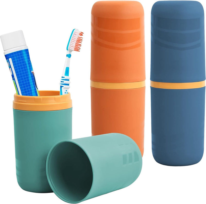 3 stuks tandenborsteletui, reisetui, draagbare tandenborstelhouder, kunststof tandenborstelbeker, waterdichte mondspoelbeker voor reizen, camping, school, groen/blauw/oranje, Meerkleurig