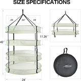 Kruidennet om op te hangen, 4 lagen, groen net, met opvouwbare, zware ringen, inklapbaar, hydrocultuur-plantenknoppen, robuust hangnet