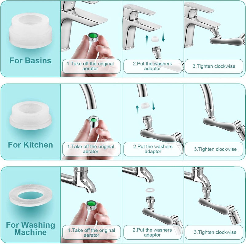 1440° draaibare waterkraan, straalregelaar, badkamerkraan, verlengstuk met waterbesparing, 2 sproeimodi, verlenger, sproeikop voor badkamer, keuken