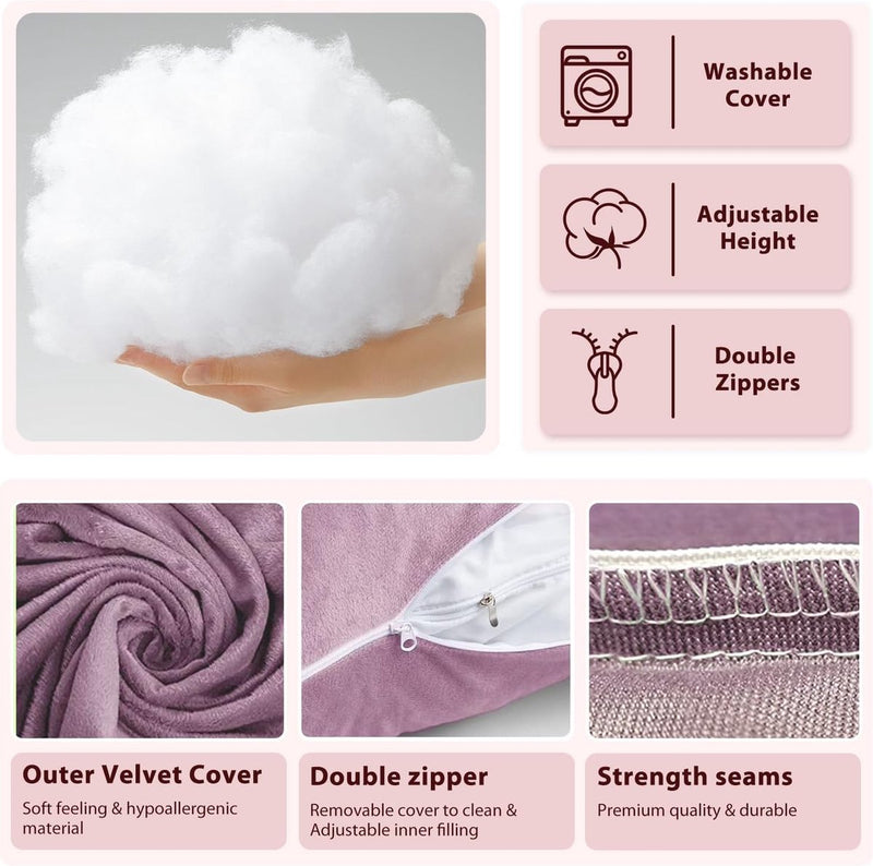 Zwangerschapskussen, U-vorm, zijslaapkussen met hoes, U-kussen, voedingskussen, groot steunkussen, kussen voor vrouwen en zijslapers (paars, fluweel)