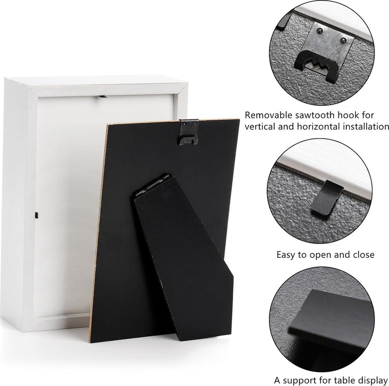 6 stuks schaduwdozen van 17 x 12 cm, kleine houten lijsten, 3 cm diepe fotolijsten voor gedroogde bloemen, doe-het-zelf knutselen, memorabilia, medailles en foto's, wit