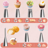 40 cm herbruikbare spuitzak met 7 spuitmonden en een verdikte adapter, 18/8 roestvrij verschillende spuitmonden voor decoraties op taarten, cakes