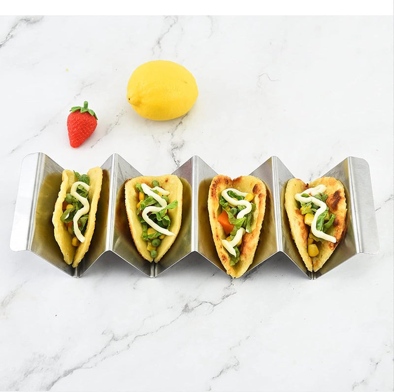 2 stuks Taco houders, 32 cm roestvrij stalen houders, staande set, pretzelstandaard, tray holt, voor Tacos, sandwiches, worsthouders voor kinderen, gezinnen, feestjes (zilverkleurig, 2 l)