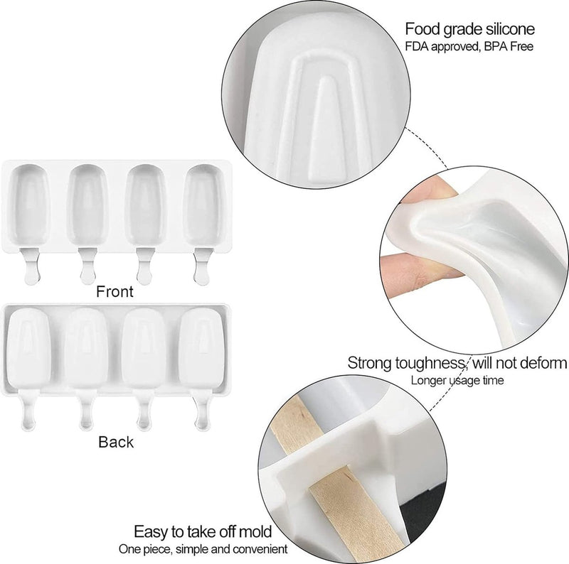 IJsvormen, siliconen ijsvormen, 2 stuks, 8 cellen, ijsvormen, popsicle vormen, herbruikbare doe-het-zelf ijsvorm met 100 houten stelen voor het invriezen van fruit of yoghurt steelijs, BPA-vrij