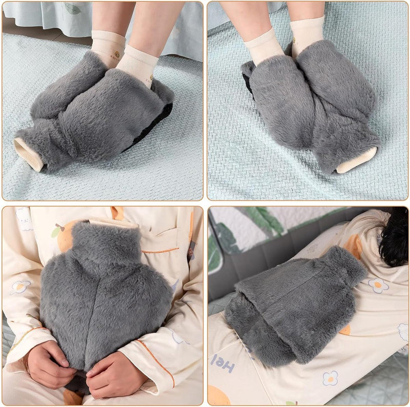 Warmwaterkruik voeten, warmwaterkruik 2 l, warmwaterkruik, natuurlijk rubber met deksel, lekvrije warmwaterkruik om te reinigen, afneembaar, groot, geschikt voor het warm houden van de voeten