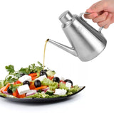 Oliekan 600 ml oliefan roestvrij staal olijfolie oliedispenser, lange opening ingrediëntendispenser oliefles kruidenketel kannetje voor olie, azijn, saus