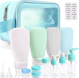 18-delige siliconen reisflessenset, vliegtuiggoedgekeurd voor het vullen van reisflessen, geschikt voor shampoo, lotion, haarconditioner, douchegel, met labels en transparante toilettas