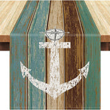 Tafelloper groen tafelloper lente zomer nautisch anker linnen tafelmatten retro rustieke schuur houtstructuur keuken eettafel decoratie tafelloper modern voor feest 40 x 140 cm