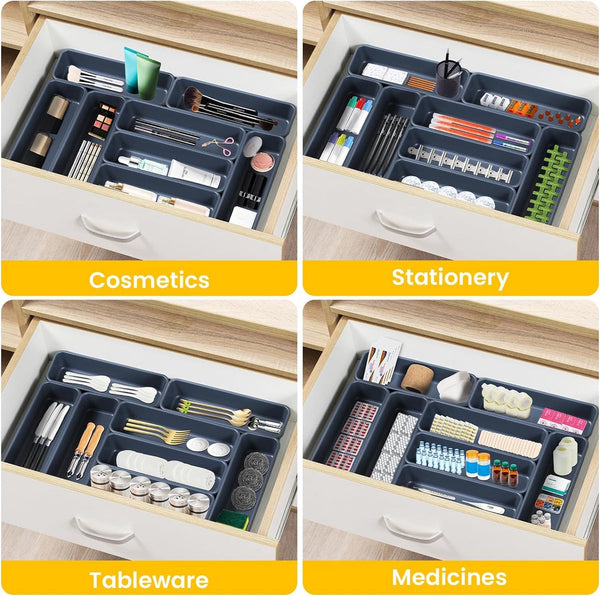 12 stuks lade-organizer, kantooropbergsysteem, opbergdoos, ladeorganizer keuken, verstelbaar, antislip organizer voor bureau, badkamer, kantoor, benodigdheden