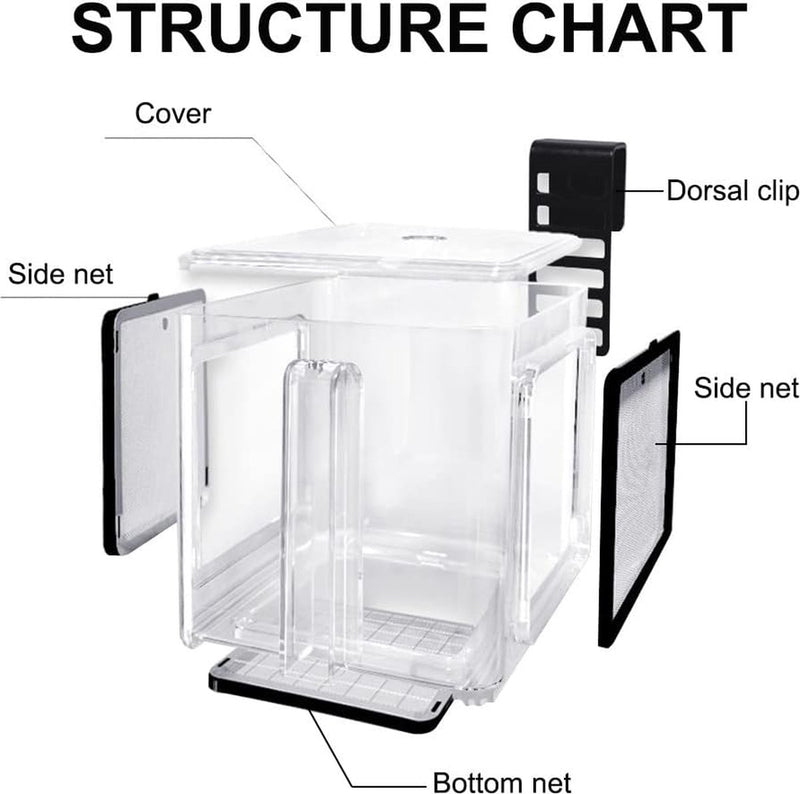 Viskweekbox, transparante acryl vis isolatiebox afneembaar aquarium kweekbak voor babyvissen, garnalen, clownvissen, guppy's, klein formaat